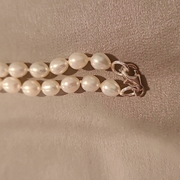 Freshwater pearl necklace with cubic zirconia sterling silver - Picture 4 of 5